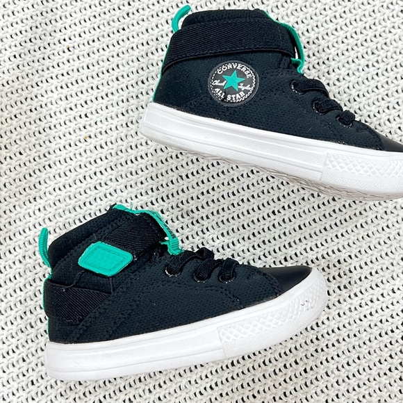 Converse Kids' Black and Teal High-Top Sneakers - Picture 2 of 8